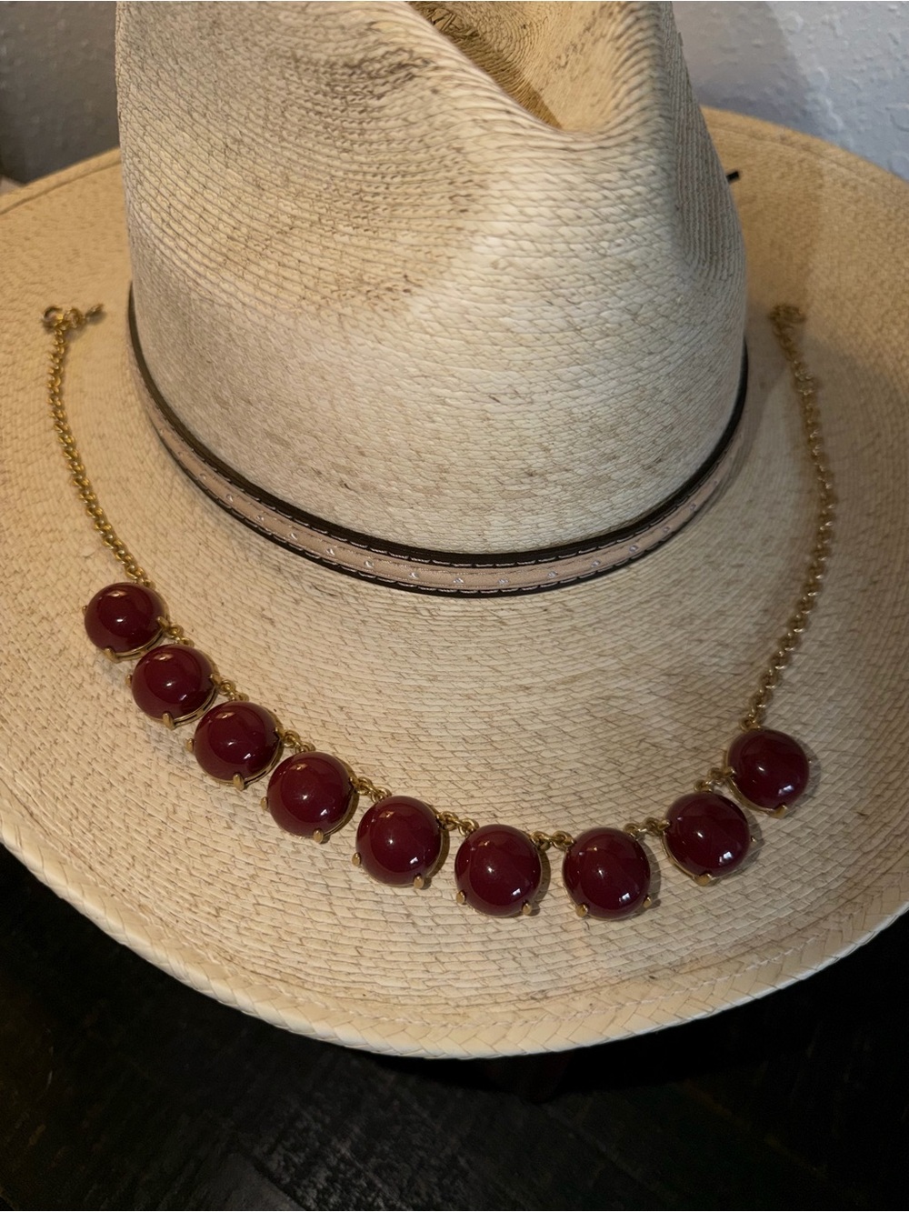 🤎 J. CREW // Vintage Gold Burgundy Statement Necklace